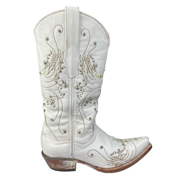 Soto Women’s White Rhinestone Distressed Cowgirl Boot Size US 6 - Picture 1 of 10